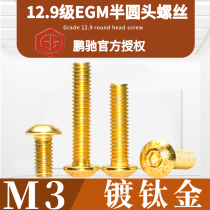 M3 titanium plated semi-round head 12 9 grade EGMISO 7380 high strength hardened SCM435 inner hexagonal screw bolt