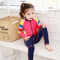 Children Girls swimsuit with hat One-piece long-sleeved trousers Sunscreen swimsuit Girls childrens surfing wetsuit