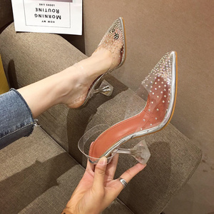 Crystal heel transparent Baotou pointed women’s sandals