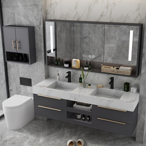 Rock board Nordic luxury bathroom cabinet combination simple sink wall-mounted smart mirror cabinet wash face double basin wash table