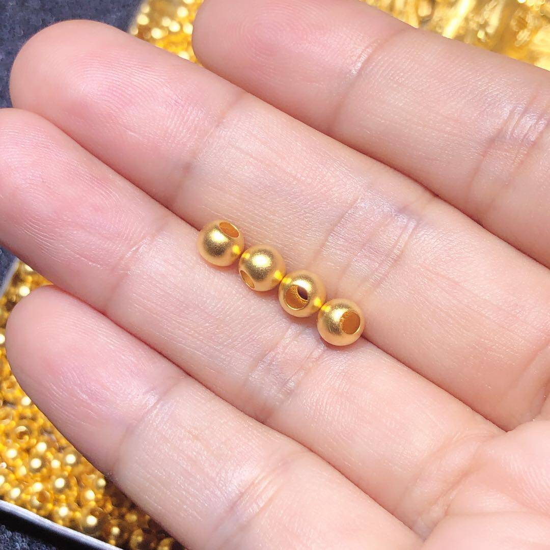 3d硬金足金999古法纯黄金小金豆转运珠吊坠手镯光珠手链手串男女