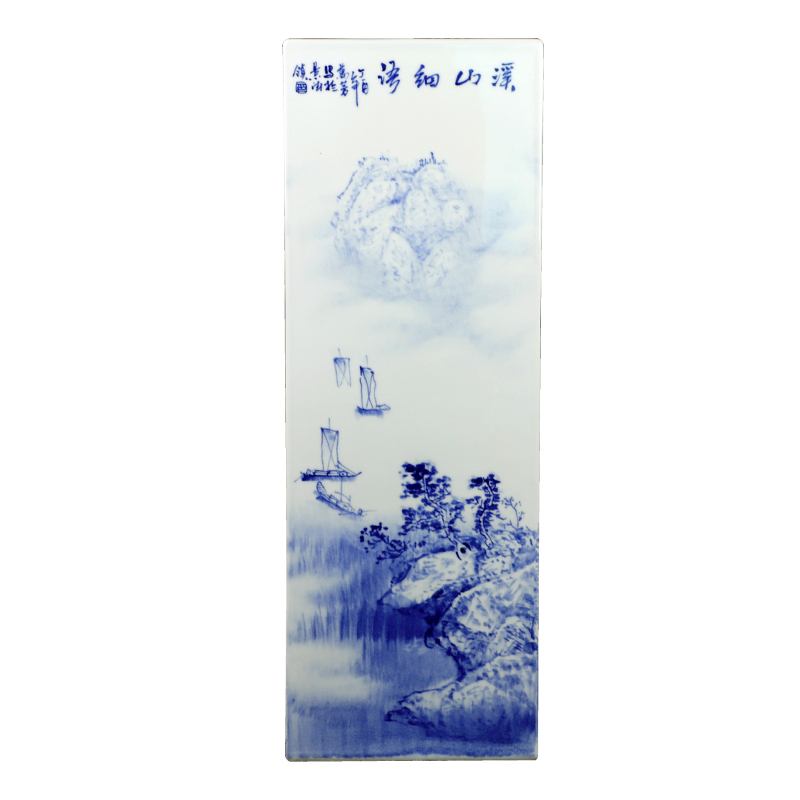 Jingdezhen blue and white landscape square bottle sword barrel hand - made ceramic vase painting and calligraphy home decoration furnishing articles adornment