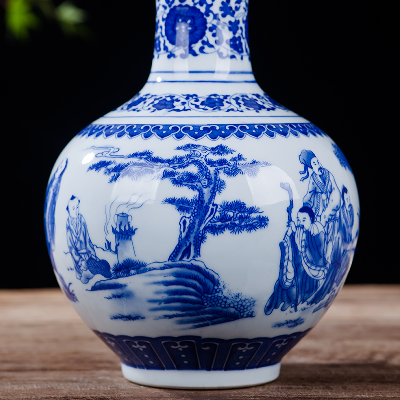 Antique vase of blue and white porcelain of jingdezhen ceramics lucky bamboo living room TV ark place, Chinese style household ornaments