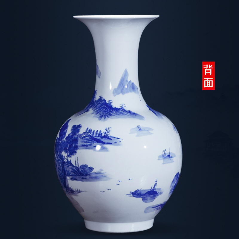 Jingdezhen ceramics landscape painting large antique Chinese blue and white porcelain vases, flower arrangement home sitting room floor furnishing articles