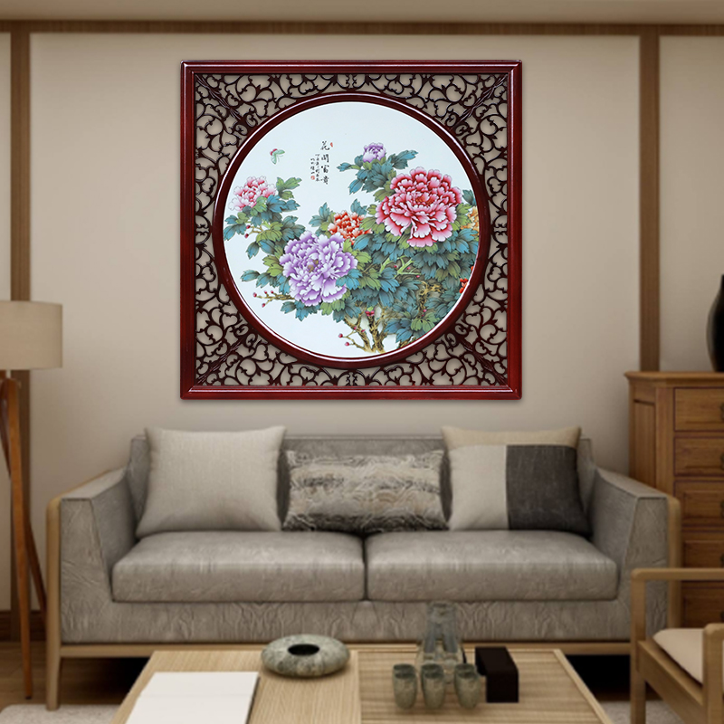 Jingdezhen ceramic central scroll the sitting room porch hotel mural Chinese box square window setting wall decorative porcelain plate painting