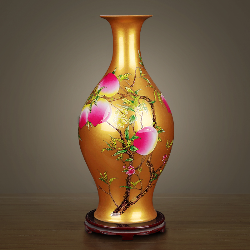 Jingdezhen ceramic famille rose gold antique the qing yongzheng eight peach olive maintain vase furnishing articles home decorating the living room