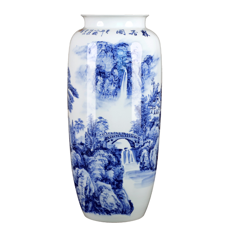 Jingdezhen ceramics hand - made of blue and white porcelain vase furnishing articles of new Chinese style living room home TV ark adornment arranging flowers