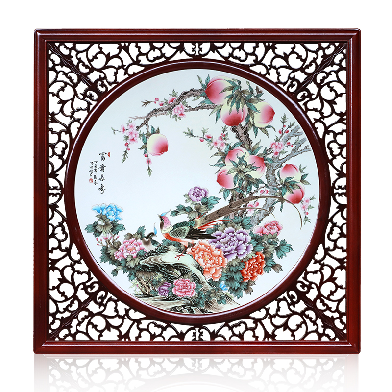 Jingdezhen ceramic central scroll the sitting room porch hotel mural Chinese box square window setting wall decorative porcelain plate painting