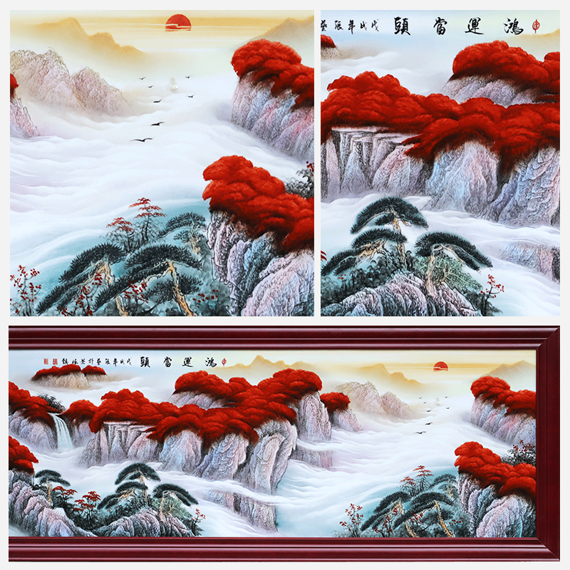 New Chinese style household adornment of jingdezhen ceramics solid wooden frame sitting room hangs a picture much luck hand - made porcelain plate painting