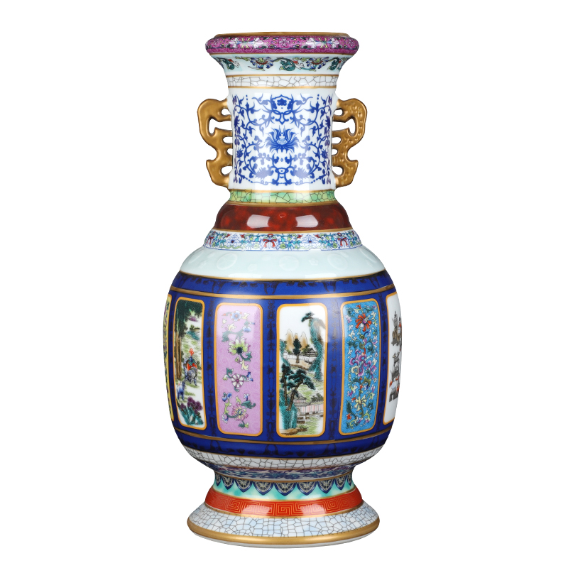 Jingdezhen ceramic antique qianlong years ears king porcelain paint painting of flowers and vase of large sitting room adornment is placed