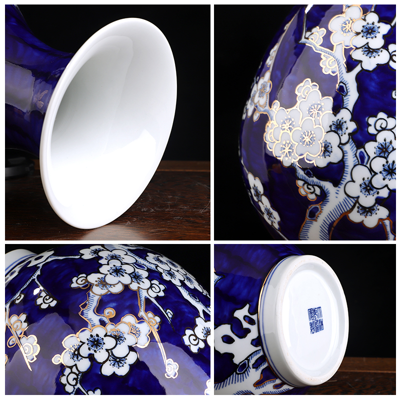 Jingdezhen ceramic antique hand - made paint new Chinese style living room blue and white porcelain vase rich ancient frame decorative porcelain furnishing articles