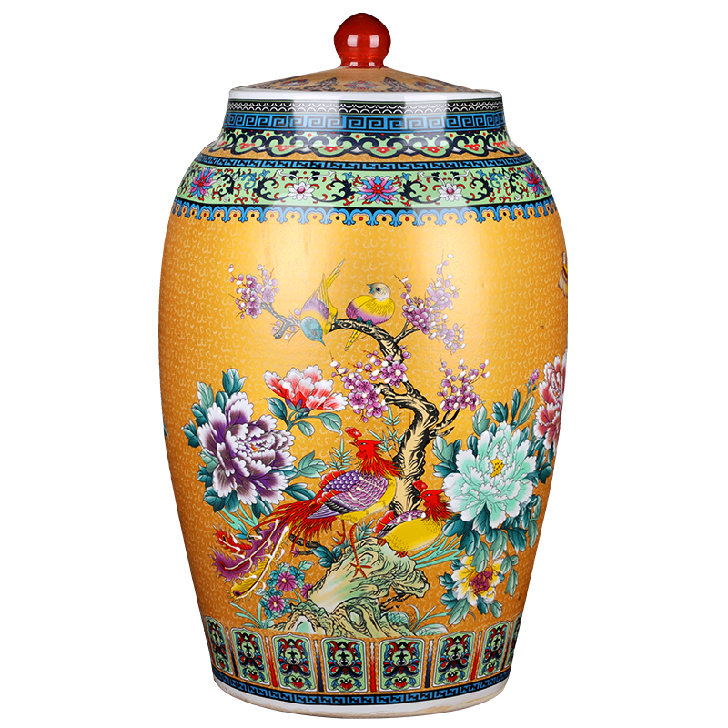 Jingdezhen ceramic barrel with cover home 20 jins 30 jins 50 kilo meters jar airtight store ricer box moistureproof insect - resistant