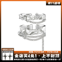 1STXULIE original sterling silver chain ring niche design indifferent wind open couple ring to give gifts for men and women