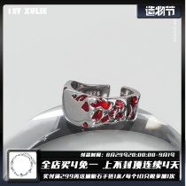 1STXULIE sterling silver ring niche design drip glue ben life year red dark cold wind mens and womens open ring