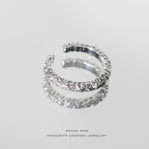 1ST XULIE-Sterling silver plain ring niche design Broken texture ring Simple cold wind open mens and womens rings