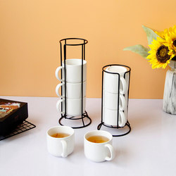 Simple ceramic mug set of three pieces and four pieces with black metal stand for home and office drinking utensils