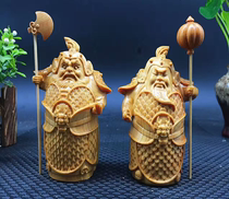 Yabai Boxwood carving carved ornaments handicrafts home accessories gifts humming Har two general Door God