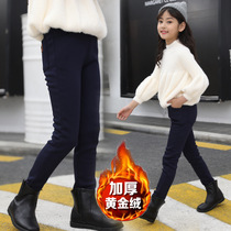 Girls winter pants childrens cashmere pants thick and warm bottoming pants elastic slim baby long pants