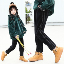 Childrens pants Spring and Autumn Winter girls with velvet thick casual pants loose outer pants