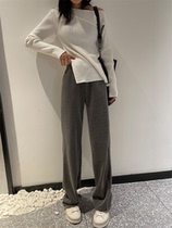 South Korea Chenille Broadlegged Pants Woman Autumn Winter Plus Suede Thickened Knit Grandma Pants High Waist Tug Pants Straight Barrel Long Pants