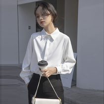 Japanese white long sleeve shirt female real silk satin long sleeve blouse wide pituality commuter foreign air professional shirt spring