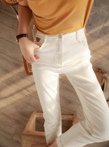 LOSTSOULS Japan High waist display slim retro small straight cylinder jeans Early autumn pro-skin commute casual white pants woman