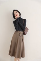 LOSTSOULS Japan Temperament Brief Commute Medium Long half skirt Elegant Knowability 100 hitch black Slim A-word Dress