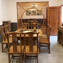 Solid wood hot pot table chair combination cafeteria hotel marble induction cooker integrated dining table restaurant commercial