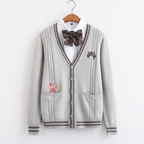 Japanese sweet and cute girl knitwear cat embroidery JK uniform cardigan autumn and winter college style sweater coat