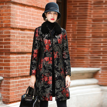 Henning Genuine Leather Down Clothing Flowers Fur Coats Womens Mid-Aged Fashion Moms Dress Foreign Air Sheep Leather Outer Cover Winter