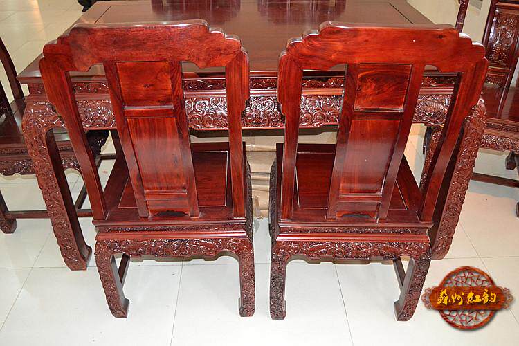红古韵连天红红木家具非洲酸枝龙纹餐桌餐椅成套红木餐厅客厅家具