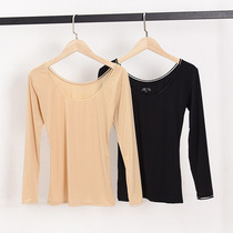 Spring and Autumn Women Ice Silk Mask Clothes Low-collar base shirt Slim Long Sleeve Thin Flesh Dance Clothes No Traced Body