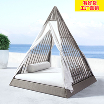 Casual Lying Bed Courtyard Clubhouse Hotel Triangle Vines Sofa Creative Outdoor Weaving Imitation Vine Open-air Pyramid Sofa