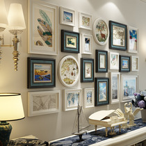 Mediterranean photo wall solid wood modern simple frame wall corner European style retro wedding photo background wall living room