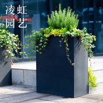 Ling Iridescent Cement Flower Pot Rectangular Straight Drum Landing Large Flower Pot Villa Living Room Hotel Garden Forest Landscape Magnesium Clay Flower Case