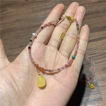 Natural tourmaline anklets not make bracelet with beeswax pendant J8