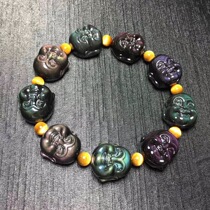 Natural rainbow eye obsidian smiling face Buddha single Circle Bracelet obsidian hand string