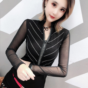 New Heavy Work Women’s T-shirt Long-sleeved Mesh Bottom Shirt