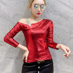 New Open Shoulder Diamond Shoulder Belt Top Serpentine T-shirt