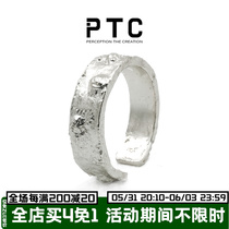PTC S925 pure silver irregular rock textured texture small crowdsourced design lukewarm wind and lesbian couple opening ring