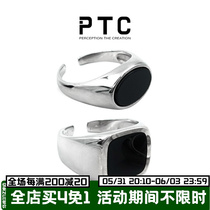 PTC small crowd lukewarm with geometric design Black Manau inlaid with 925 pure silver opening ring male and female lovers