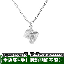 PTC S925 pure silver ins trend small crowdpersonality design pleated folding creatine necklace male and female lock bone chain