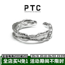 PTC small crowd irregular personality design burning texture S925 through body pure silver male and female opening adjustable ring
