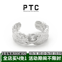 PTC S925 lava creatine inlaid zircon design through body S925 pure silver opening ring tail finger for small crowdmen