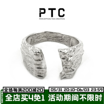 PTC small crowdopening lukewarm wind S925 pure silver tearing irregularly designed textured tail ring male and female neutral