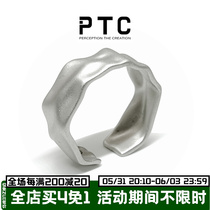 PTC small crowdwind design S925 pure silver rugged matte frosted open ring male and female minimalist couple