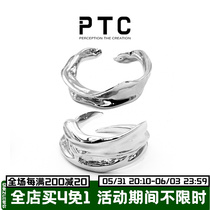 PTC S925 pure silver niche claw teeth irregular design dark black wind opening adjustable ring male and female