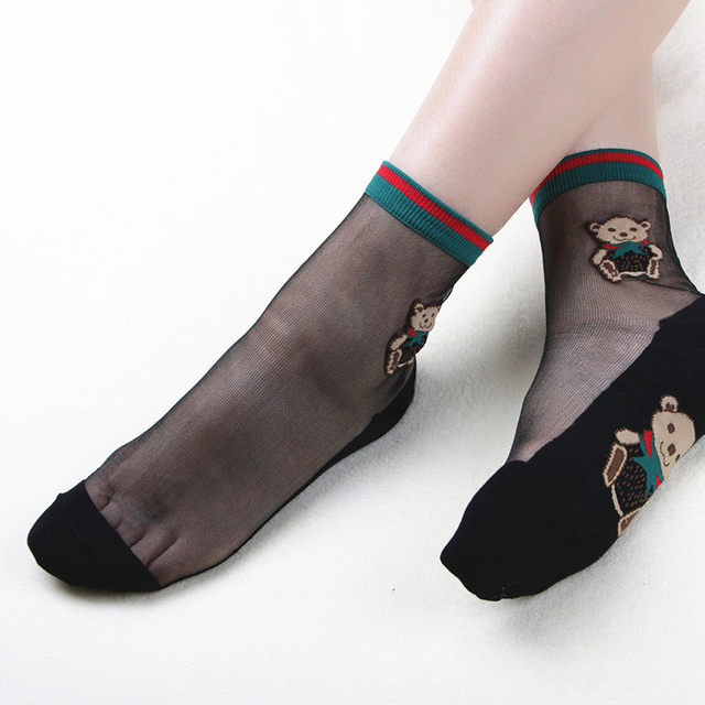 Korea transparent glass stockings children crystal ice silk socks Japanese cartoon small bear cotton bottom breathable anti-skid medium stockings Korea transparent glass stockings children crystal ice silk socks Japanese cartoon small bear cotton bottom breathable anti-skid medium stockings