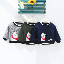 (Broken code clearance) autumn and winter cartoon sweater top male and female children plus velvet long sleeve sweater baby wear warm outside