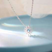 s925 sterling silver gradient rainbow sunflower necklace female Fresh Art simple elegant temperament crystal choker